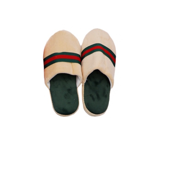 Green & Red Striped Cream Slippers - Picture 1 of 1